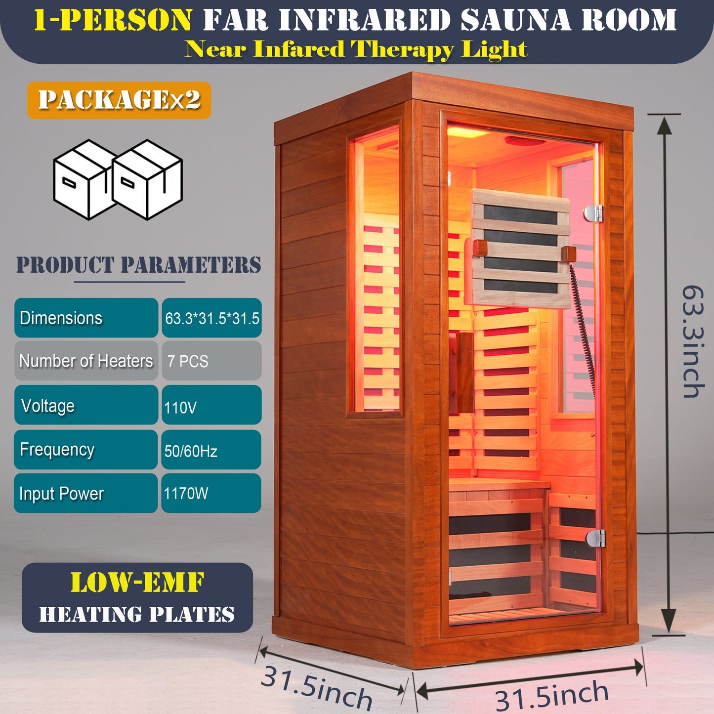 Far infrared sauna front door with red light therapy Low EMFwooden sauna room